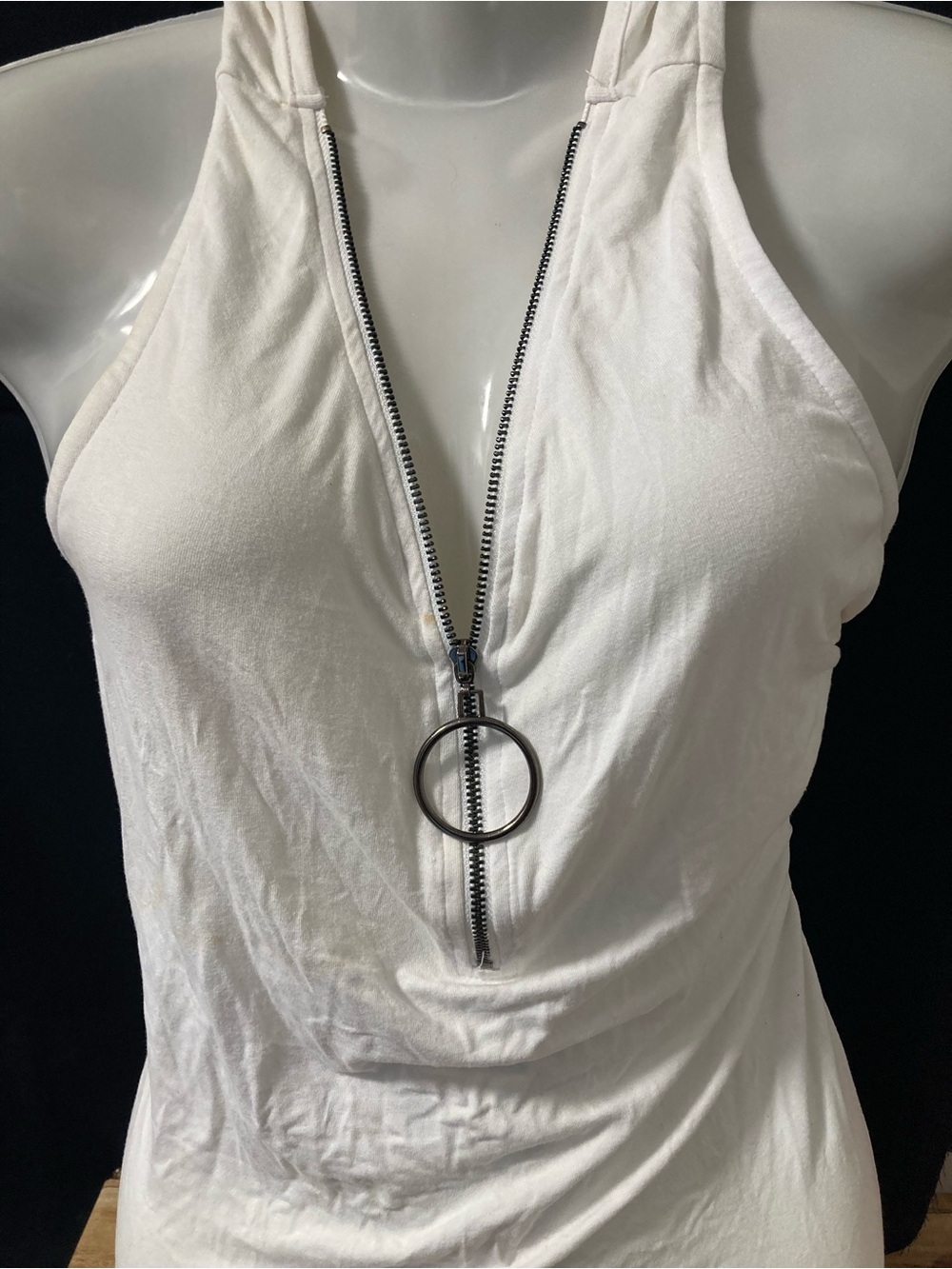 San Francisco White Zip Front Halter Top Size Medium Y2K